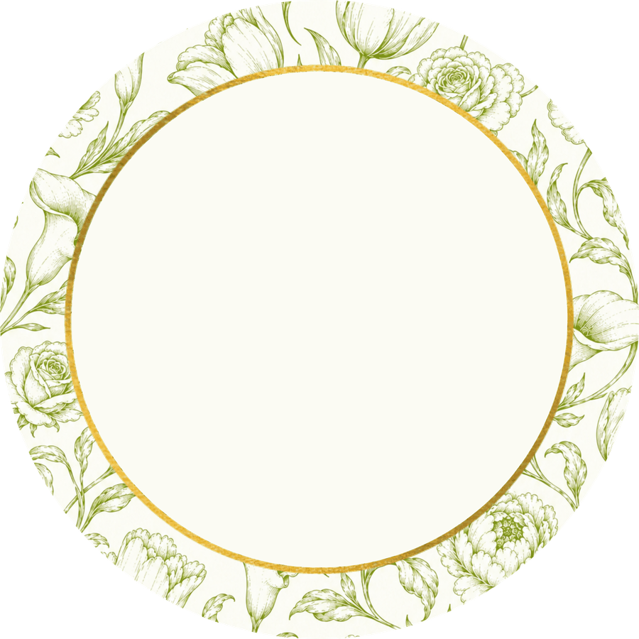Floral wreath medallion in green and cream